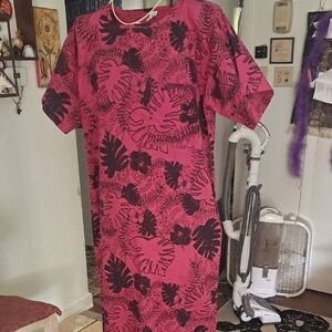 Vintage Hand Silk Screened "Hawaiian" Dress, O/S
